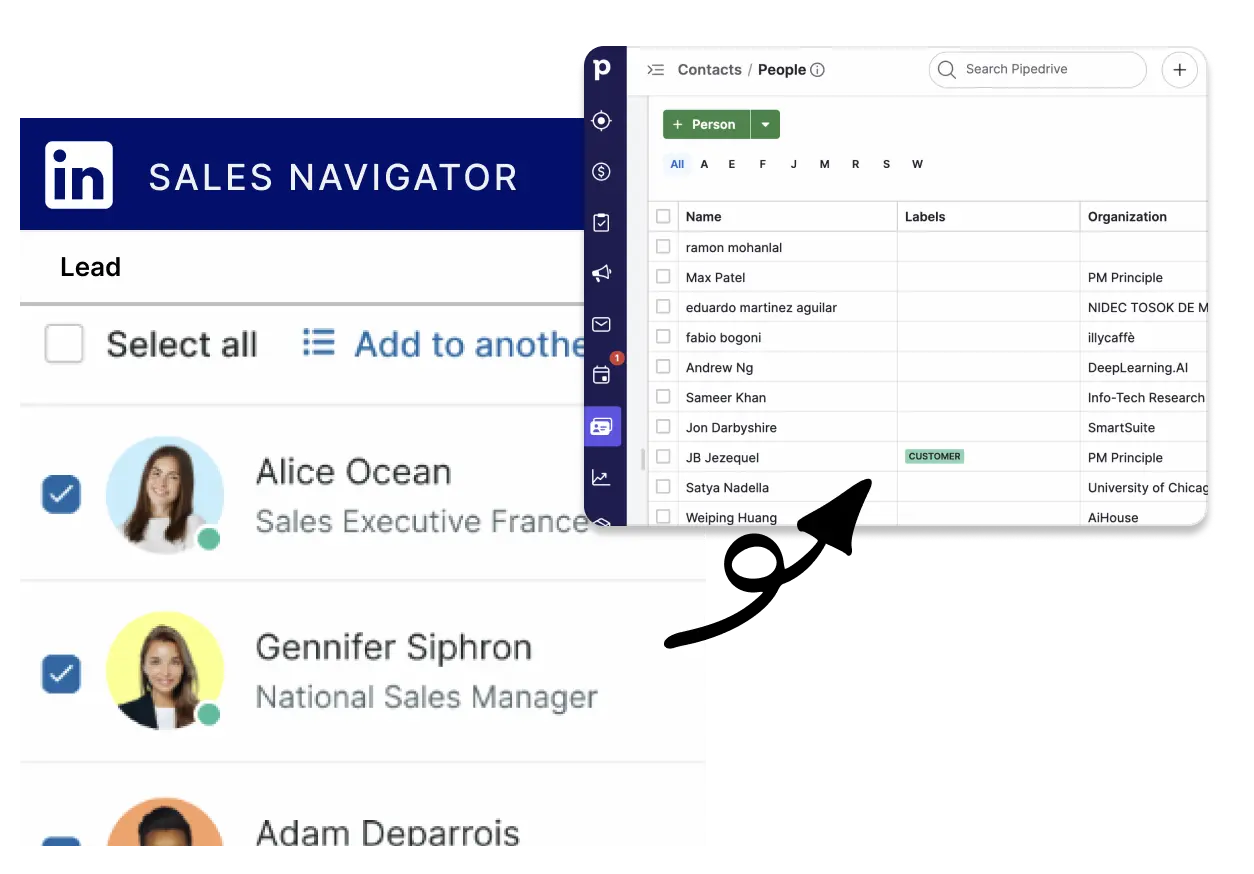 Export Sales Navigator lists to Pipedrive instantly