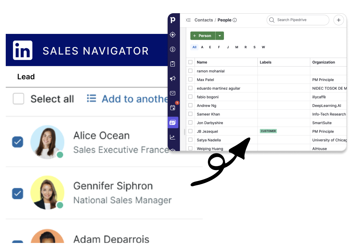 Export Sales Navigator lists to Pipedrive instantly