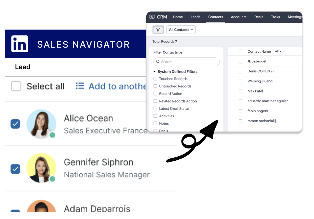 Export Sales Navigator lists to Zoho instantly