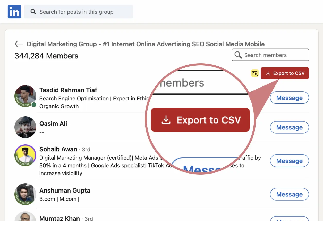 LinkedIn Group members Export Screenshot