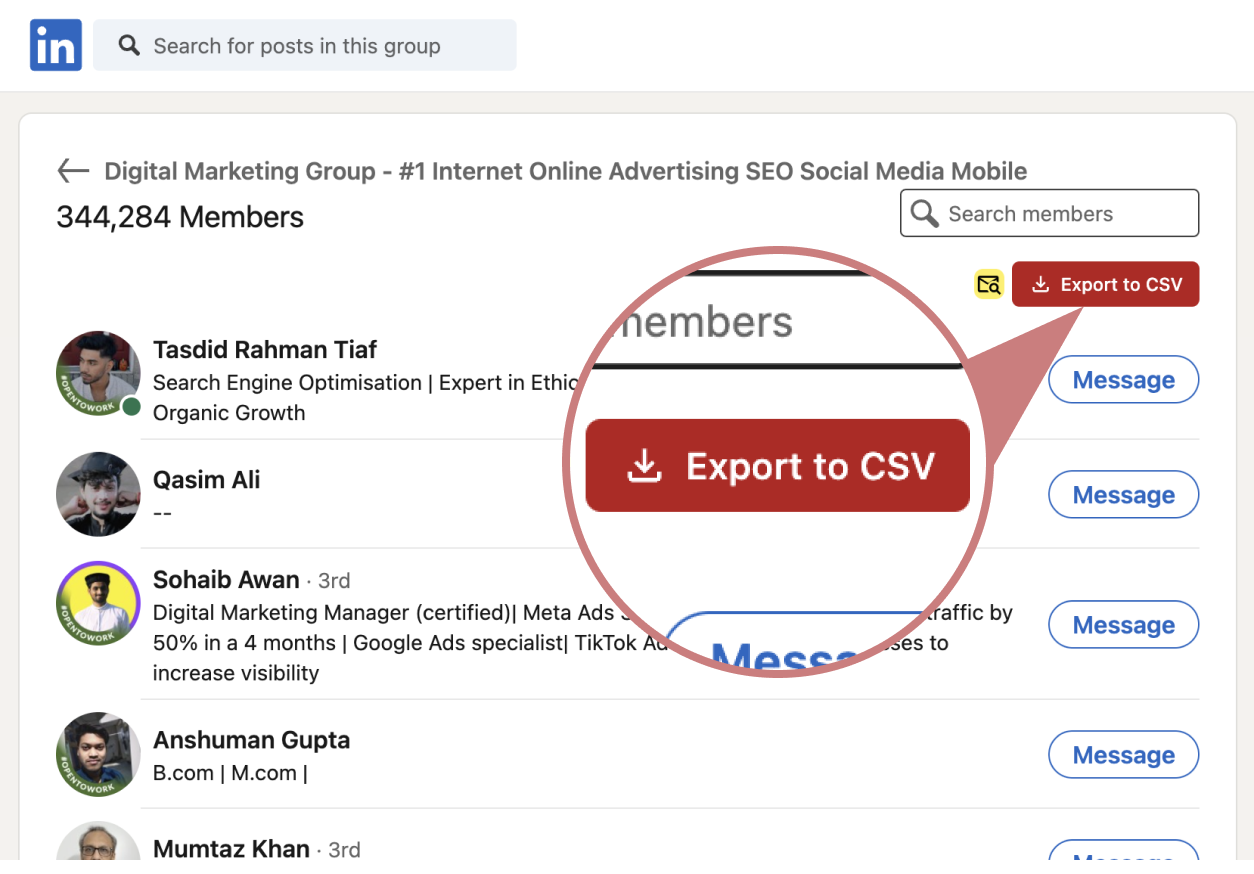 LinkedIn Group members Export Screenshot