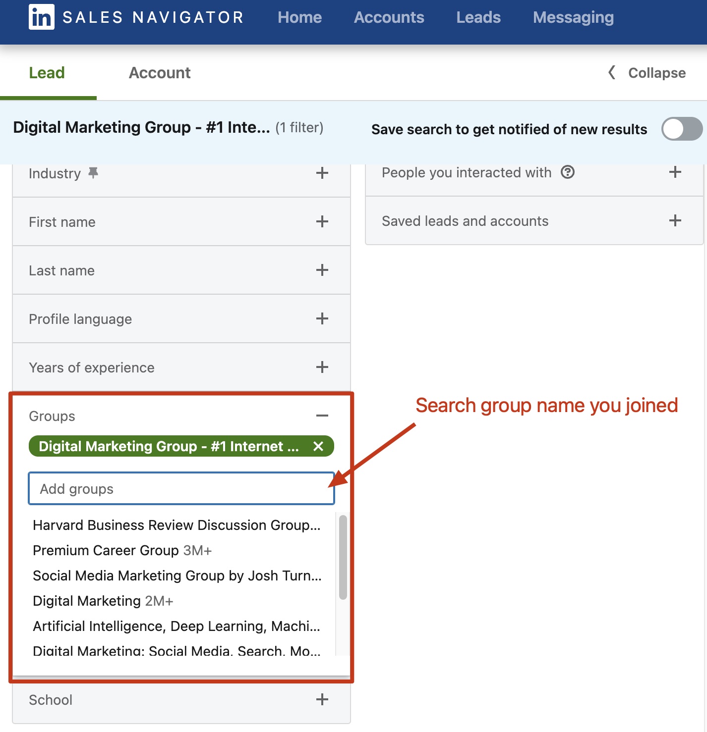 Using Sales Navigator to search LinkedIn group members